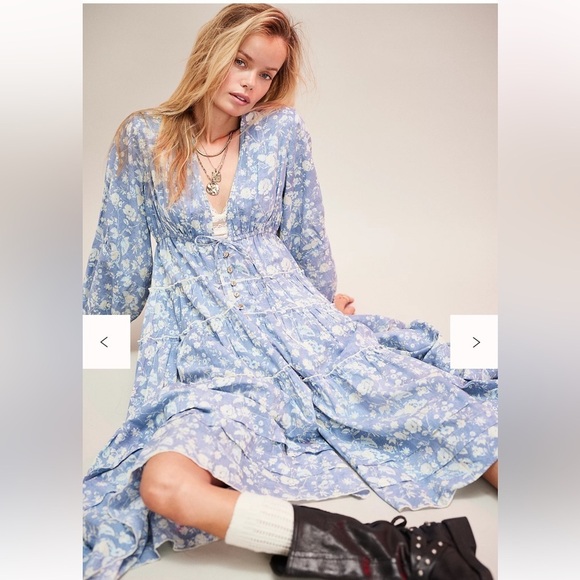 Free People Dresses & Skirts - Free People Pappiet Midi Dress Small Color: Bluebell Combo NWT